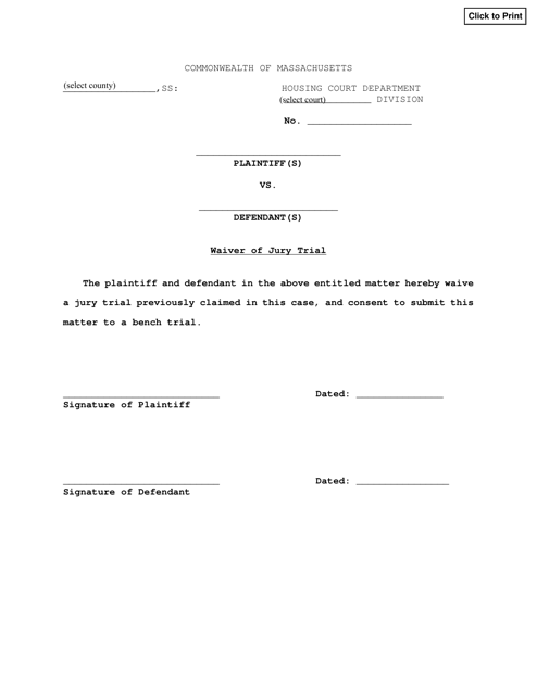Waiver of Jury Trial - Massachusetts Download Pdf