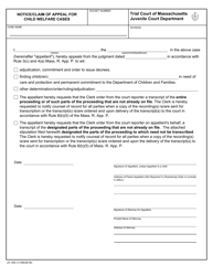 Form JV-163 Notice/Claim of Appeal for Child Welfare Cases - Massachusetts