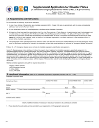 Form REG106 Supplemental Application for Disaster Plates - Massachusetts
