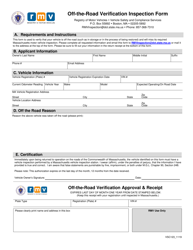 Document preview: Form VSC123 Off-The-Road Verification Inspection Form - Massachusetts