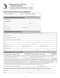 Form PI-017 Nursery Dealer and Grower License Application - Michigan