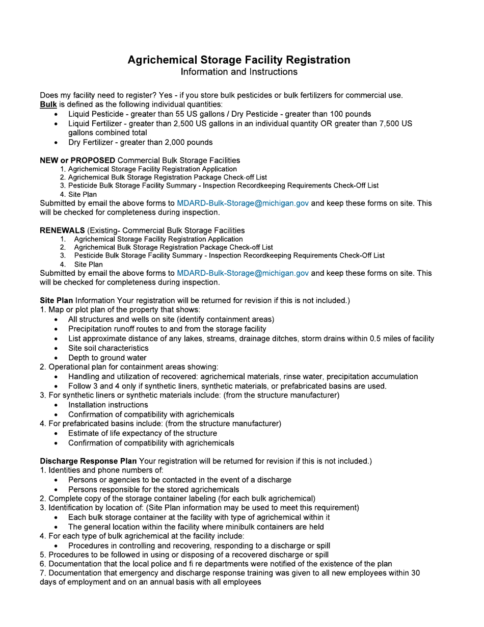 Form PI-192 Agrichemical Storage Facility Registration Application - Michigan, Page 3