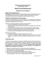 Document preview: Mobile Food Establishments Commissary Verification Form - Michigan