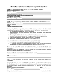 Mobile Food Establishments Commissary Verification Form - Michigan, Page 2