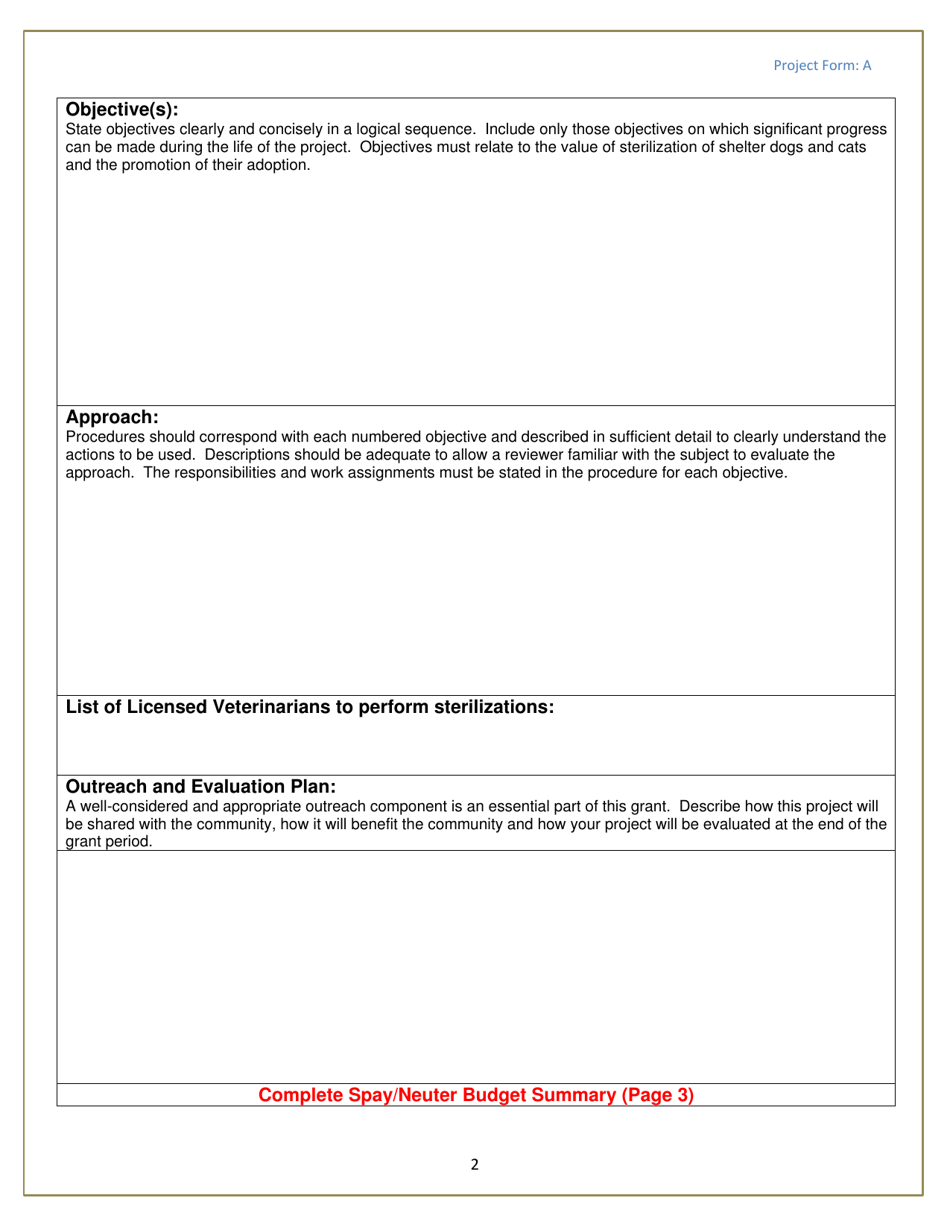 Project Form A Spay / Neuter Surgical - Michigan, Page 2