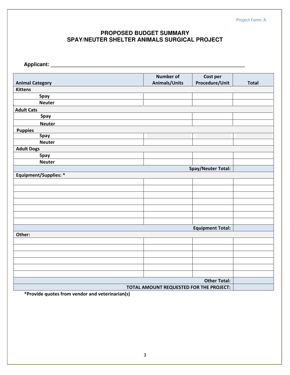 Project Form A Spay / Neuter Surgical - Michigan, Page 3