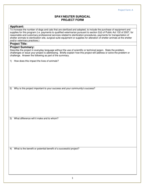 Project Form A  Printable Pdf