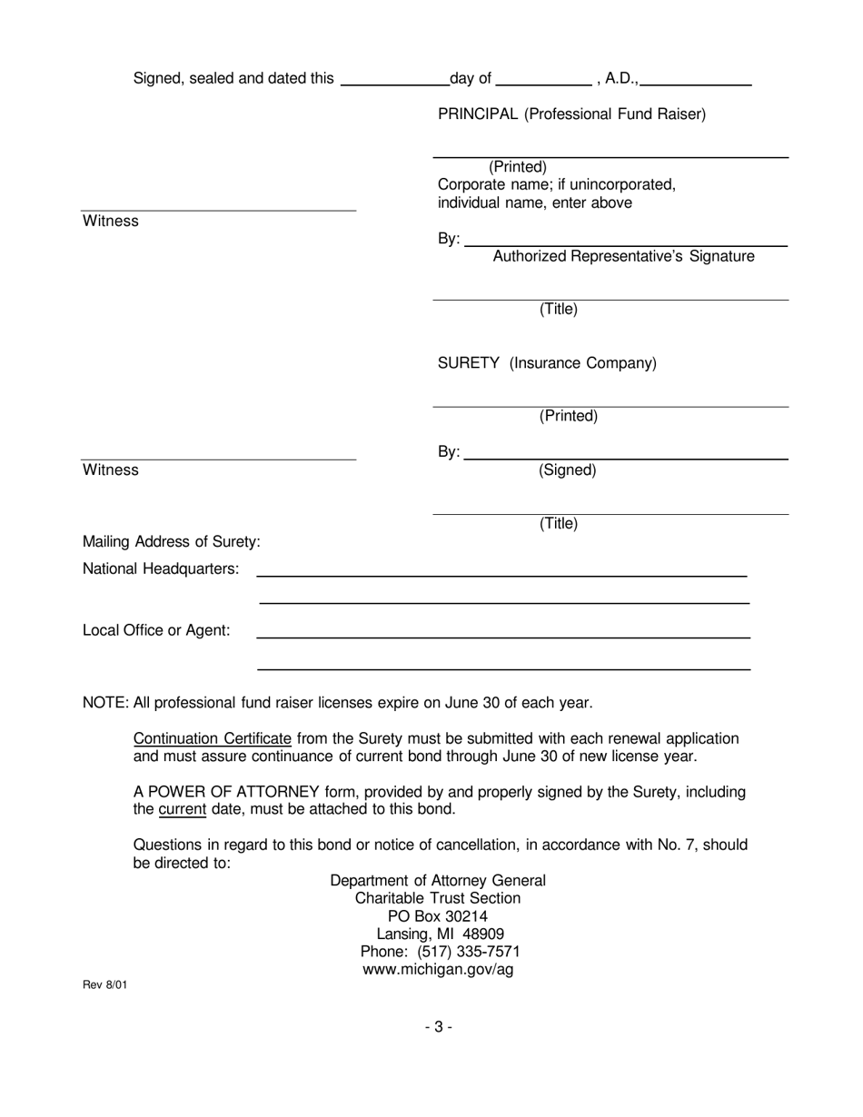 Form DAG009-008 Uniform Professional Fund Raiser Surety Bond - Michigan, Page 3