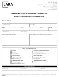 Document preview: Form CSCL/LCE-802 License and Registration Verification Request - Michigan