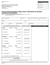 Document preview: Form CSCL/UCC-035 Application for Boxing or Mma Judge, Timekeeper or Referee License or Relicensure - Michigan