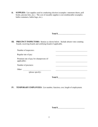 Reimbursement for Costs Related to the Conduct of School Elections Claim Form - Michigan, Page 2