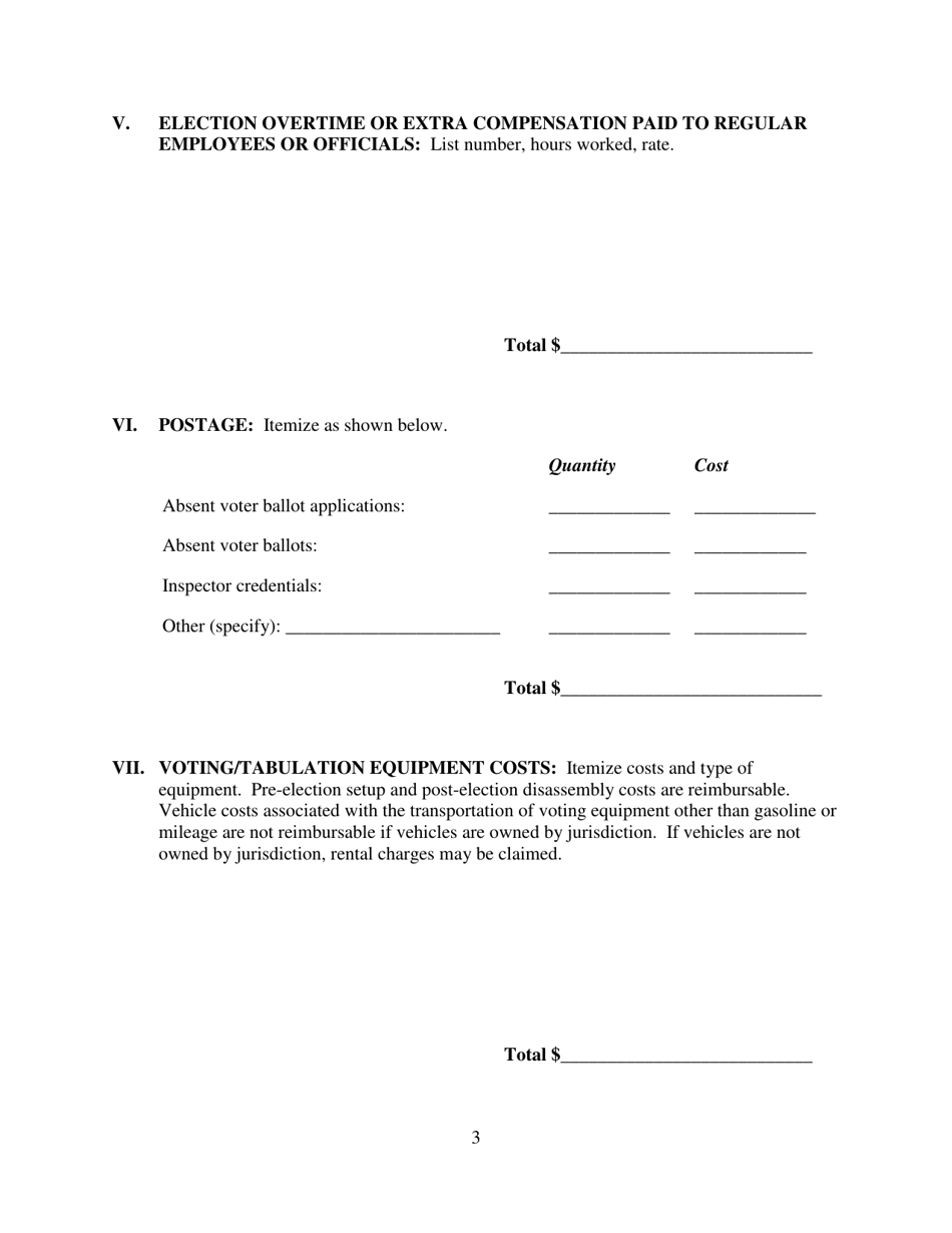 Reimbursement for Costs Related to the Conduct of School Elections Claim Form - Michigan, Page 3