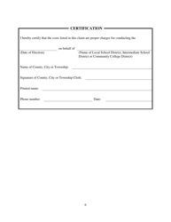 Reimbursement for Costs Related to the Conduct of School Elections Claim Form - Michigan, Page 6