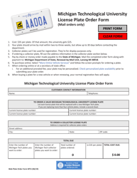 Document preview: Form MTU Michigan Technological University License Plate Order Form - Michigan