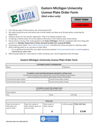 Document preview: Form EMU Eastern Michigan University License Plate Order Form - Michigan