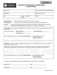 Document preview: Form BDVR-097 Application for Municipal, Tribal Municipal, & Sheriff Plates - Michigan