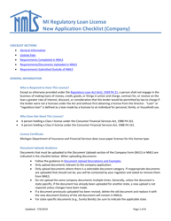 Document preview: Mi Regulatory Loan License New Application Checklist (Company) - Michigan