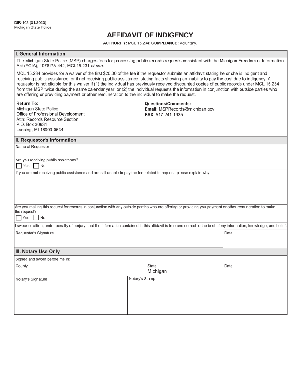 Form Dir 103 Fill Out Sign Online And Download Fillable Pdf Michigan Templateroller 0056