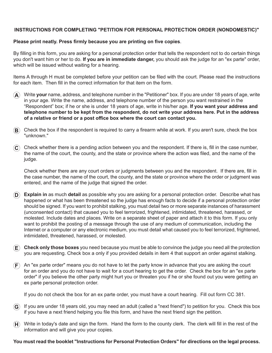 Form CC377 Petition for Personal Protection Order (Nondomestic) - Michigan, Page 2