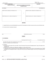 Document preview: Form DC109 Motion and Order for Escrow - Landlord-Tenant - Michigan