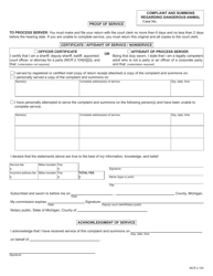 Form DC118 Complaint and Summons Regarding Dangerous Animal - Michigan, Page 2