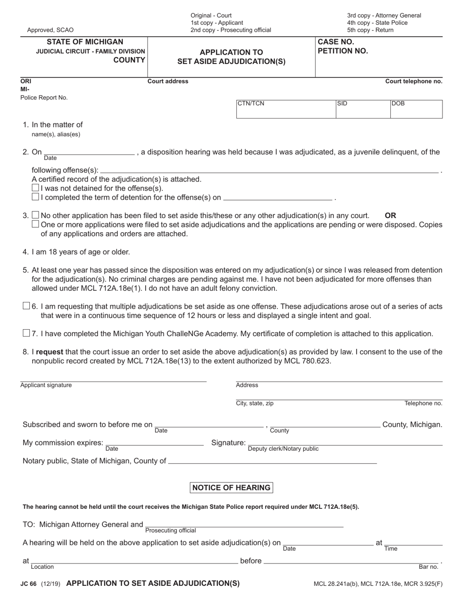 Form JC66 Download Fillable PDF or Fill Online Application to Set Aside ...