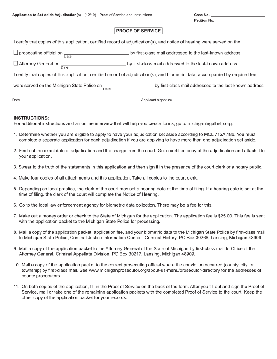 Form JC66 Application to Set Aside Adjudication(S) - Michigan, Page 2