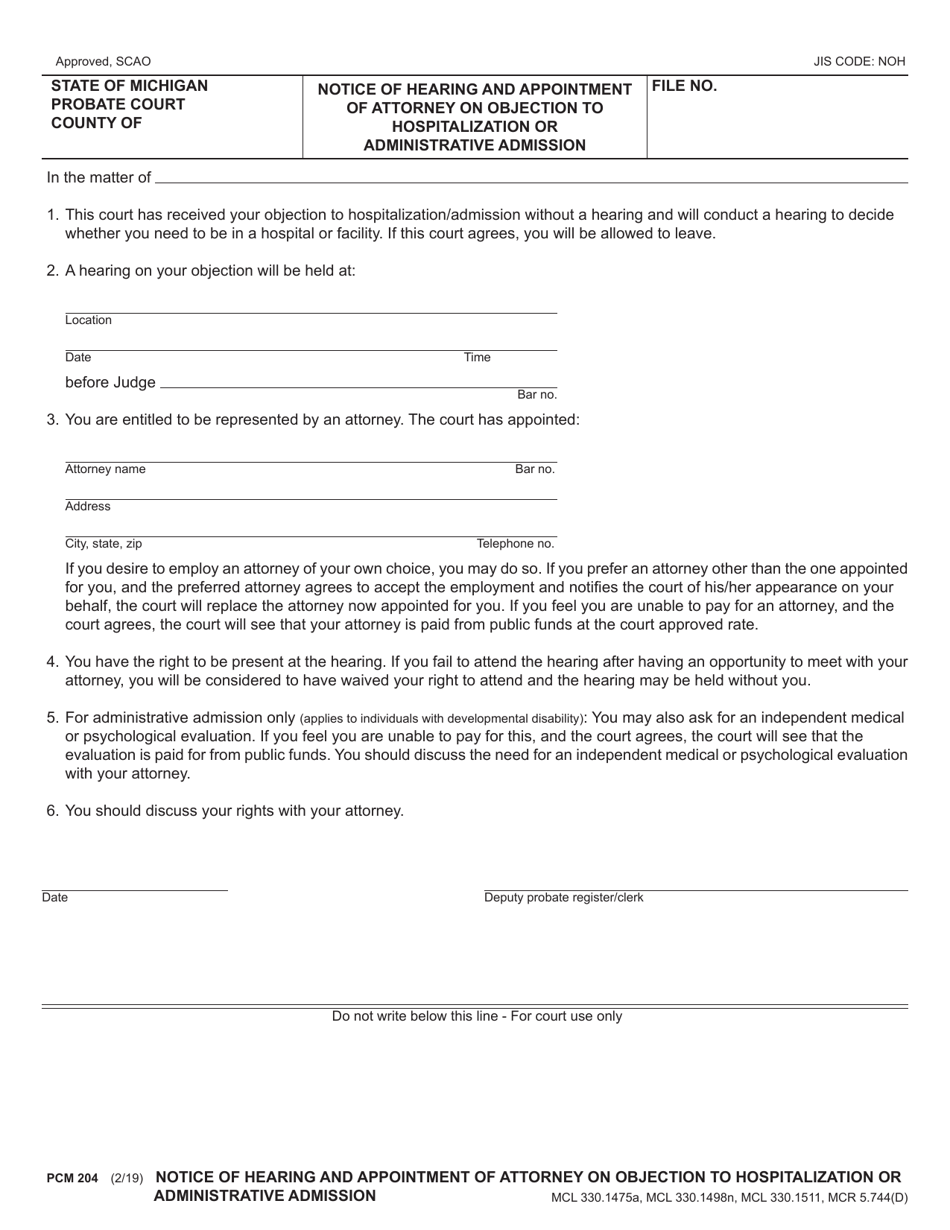 Form PCM204 Download Fillable PDF or Fill Online Notice of Hearing and ...