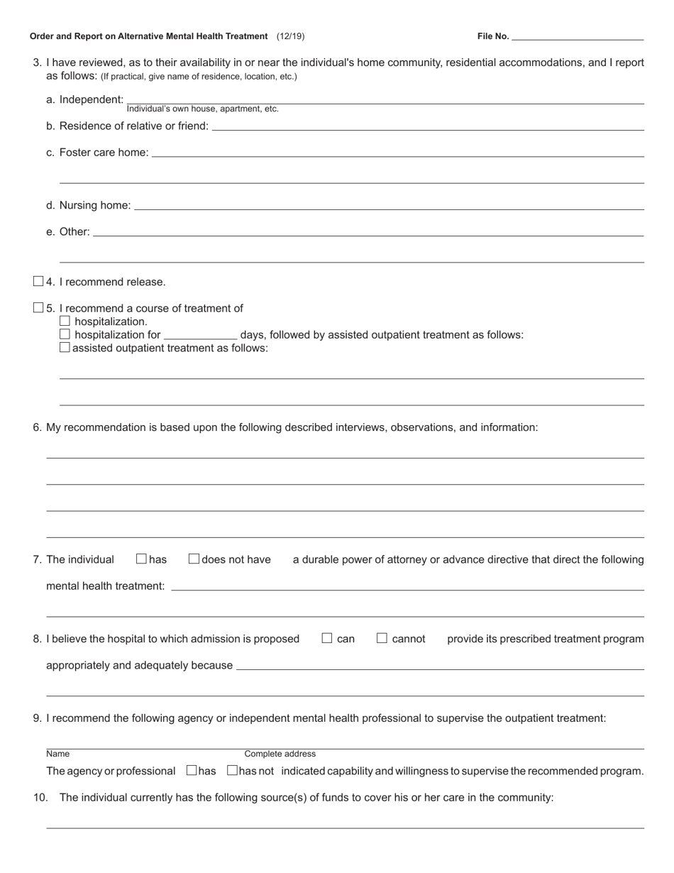 Form PCM216 Order and Report on Alternative Mental Health Treatment - Michigan, Page 2