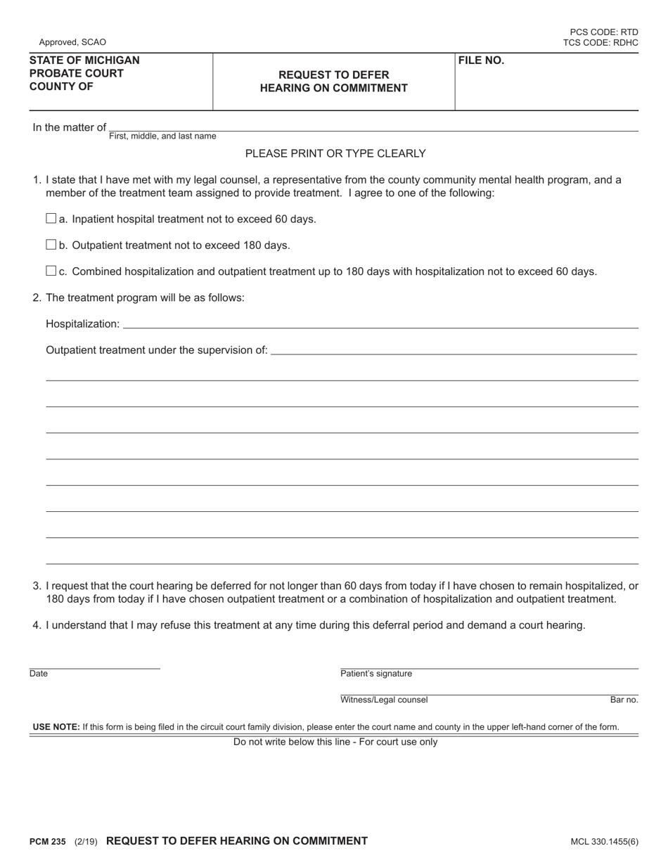 Form PCM235 Download Fillable PDF or Fill Online Request to Defer ...