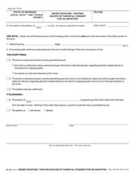 Document preview: Form PC120 Order Granting / Denying Waiver of Parental Consent for an Abortion - Michigan