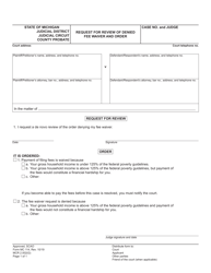 Document preview: Form MC114 Request for Review of Denied Fee Waiver and Order - Michigan