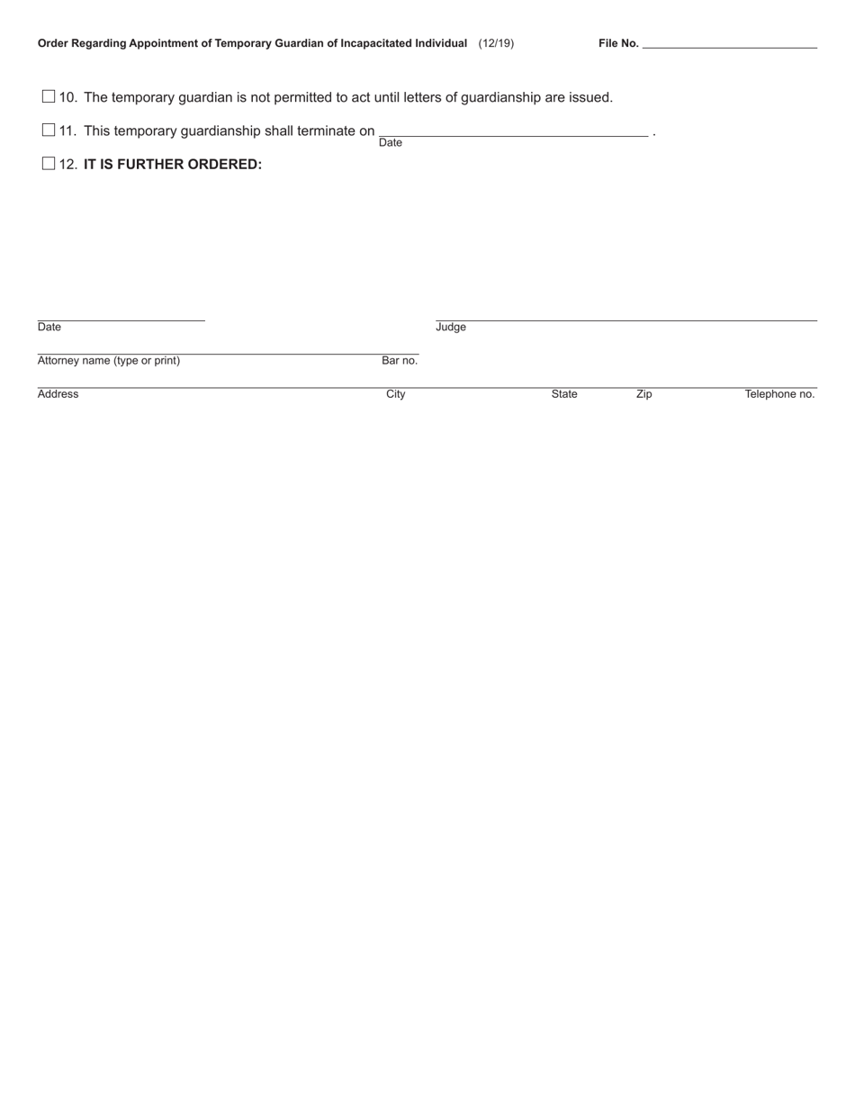 Form PC632 Order Regarding Appointment of Temporary Guardian of Incapacitated Individual - Michigan, Page 2