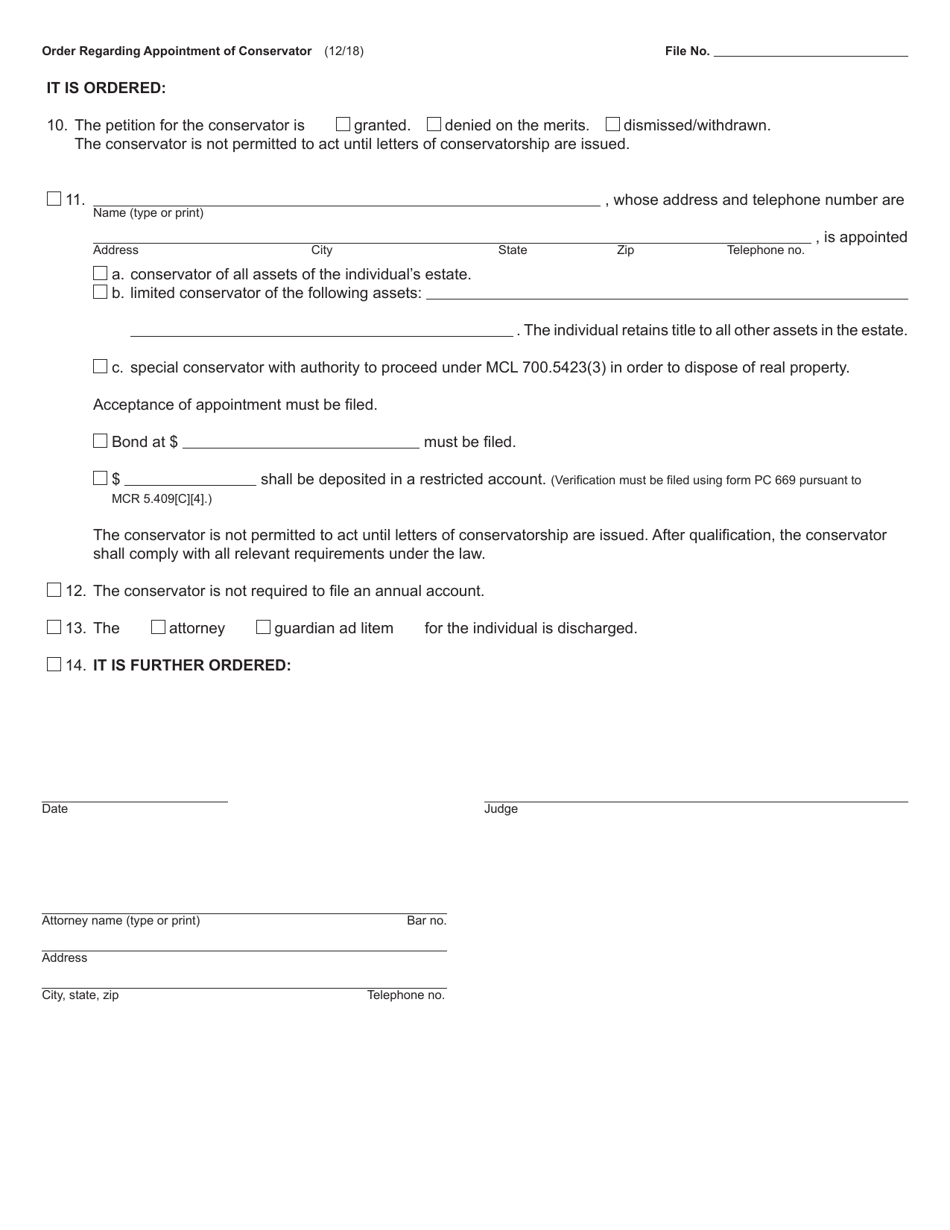 Form PC640 Order Regarding Appointment of Conservator - Michigan, Page 2