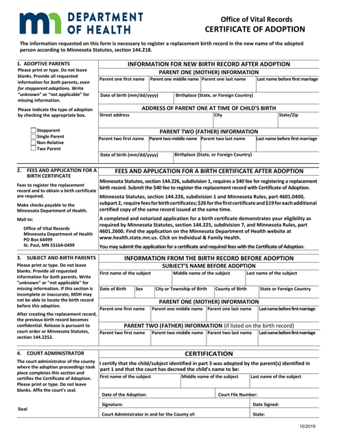 Certificate of Adoption - Minnesota