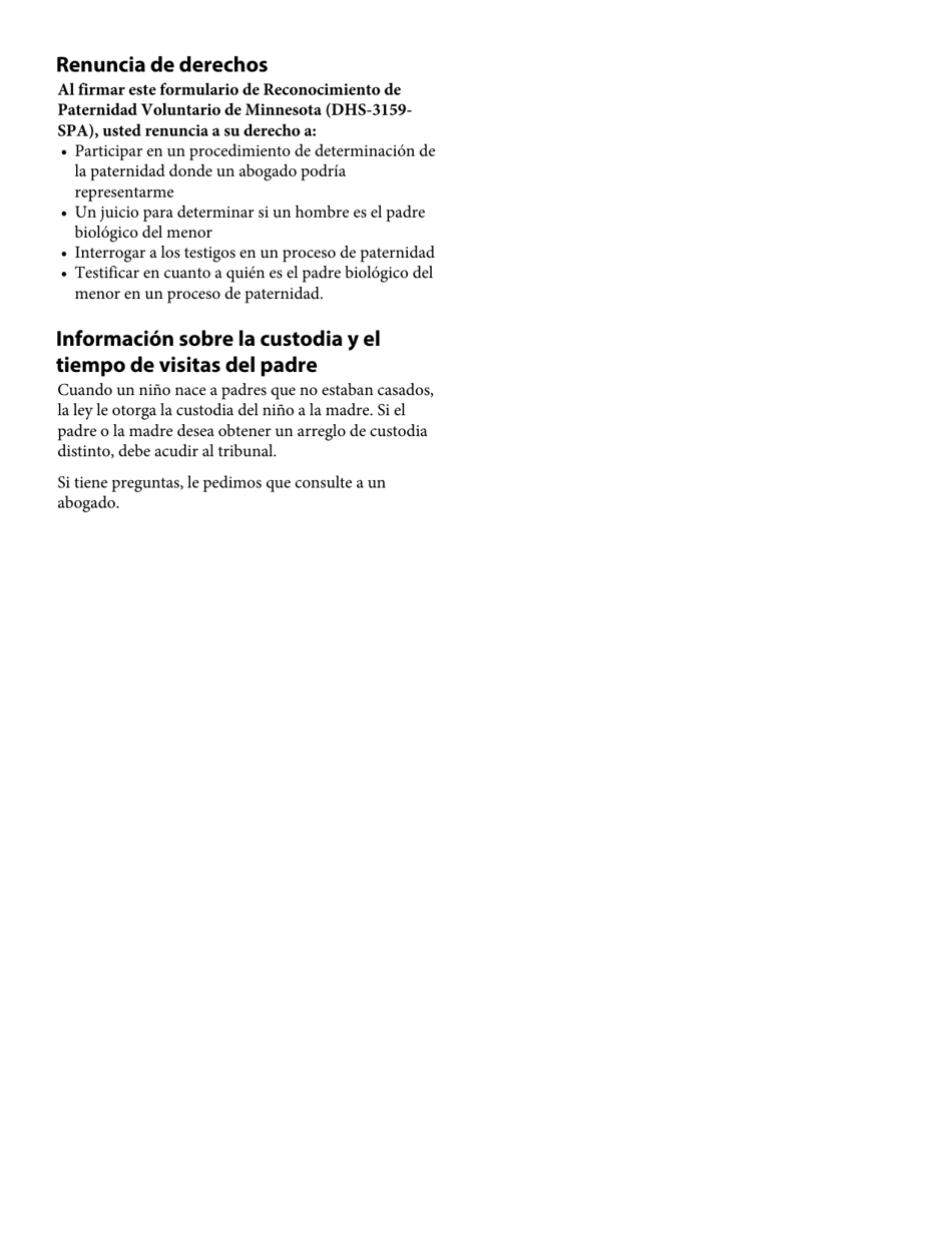 Formulario DHS-3159-SPA Reconocimiento De Paternidad Voluntario De Minnesota - Minnesota (Spanish), Page 5