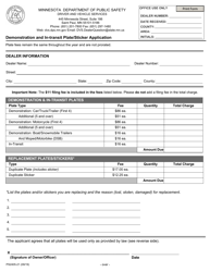 Document preview: Form PS2405 Demonstration and in-Transit Plate/Sticker Application - Minnesota