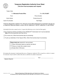 Form PS2269 &quot;Temporary Registration Authority Cover Sheet&quot; - Minnesota