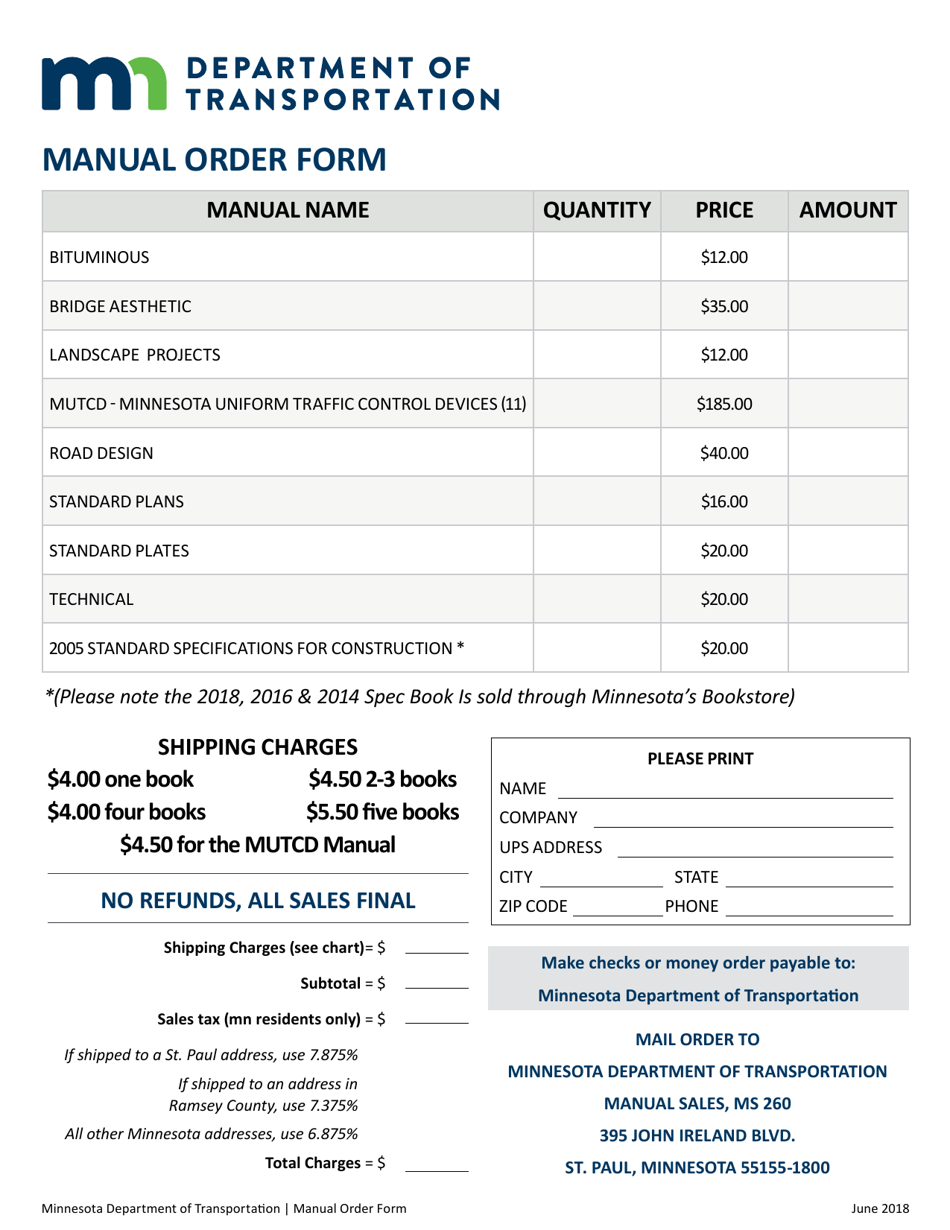 Manual Order Form - Minnesota, Page 1