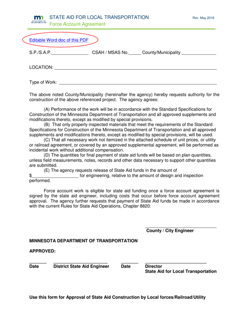 Force Account Agreement - Minnesota