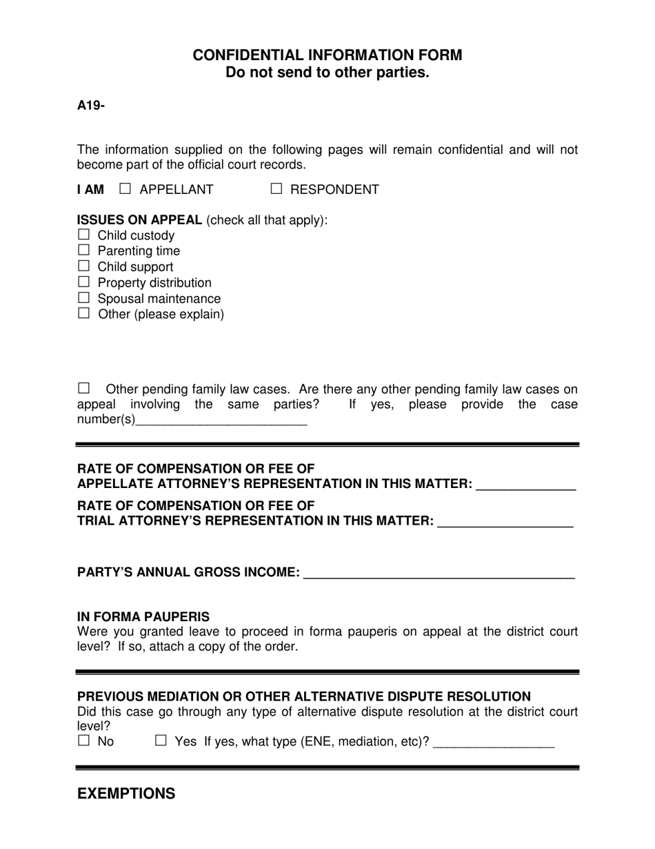 Confidential Information Form - Minnesota, Page 1
