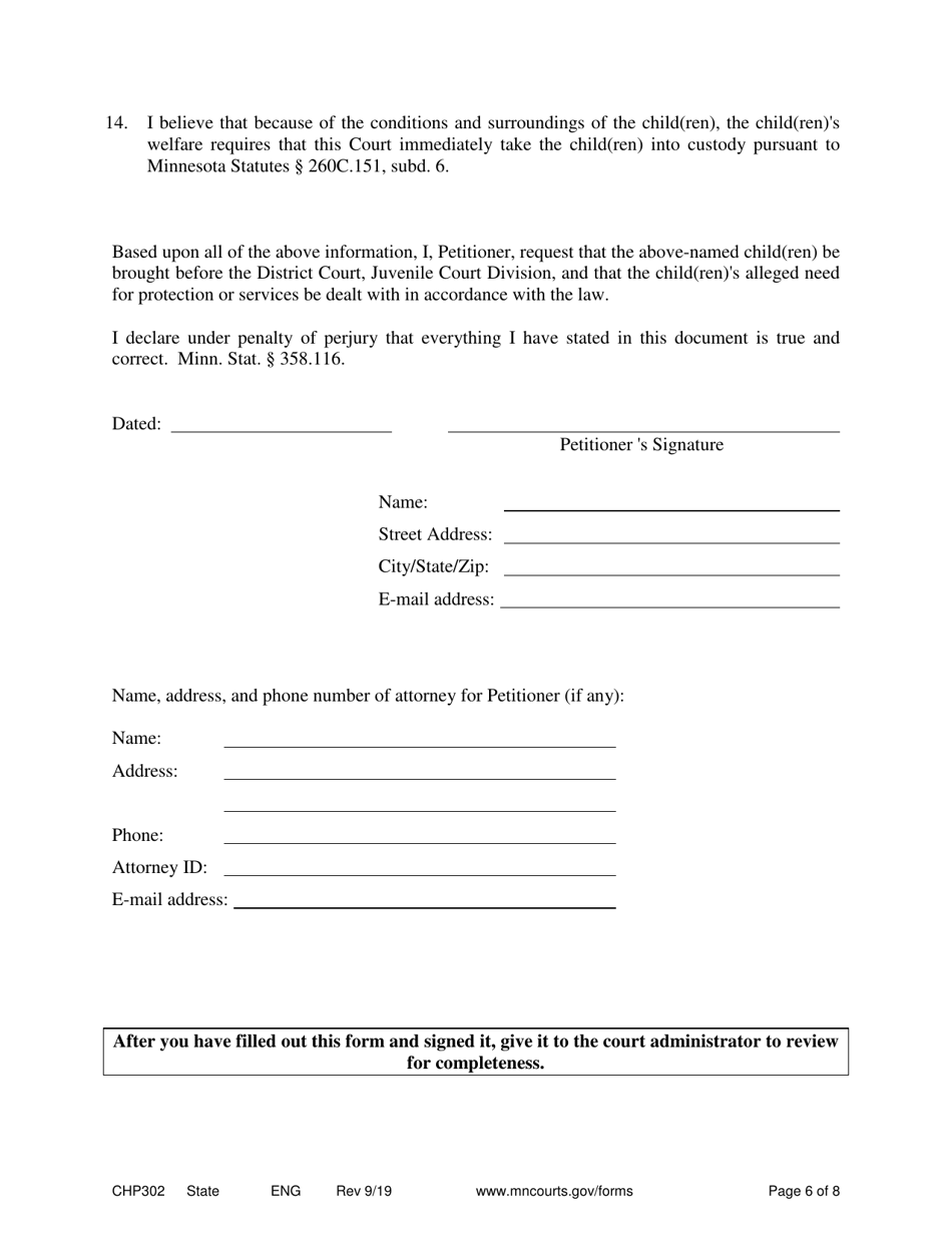 Form CHP302 Child in Need of Protection or Services Petition - Minnesota, Page 6