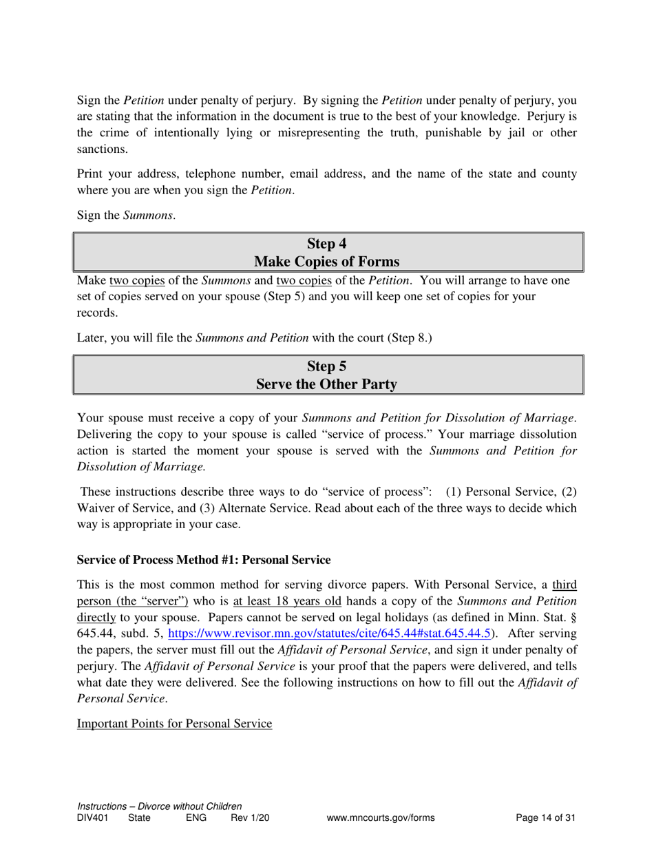 Instructions for Form DIV402 Petition for Dissolution of Marriage Without Children - Minnesota, Page 14
