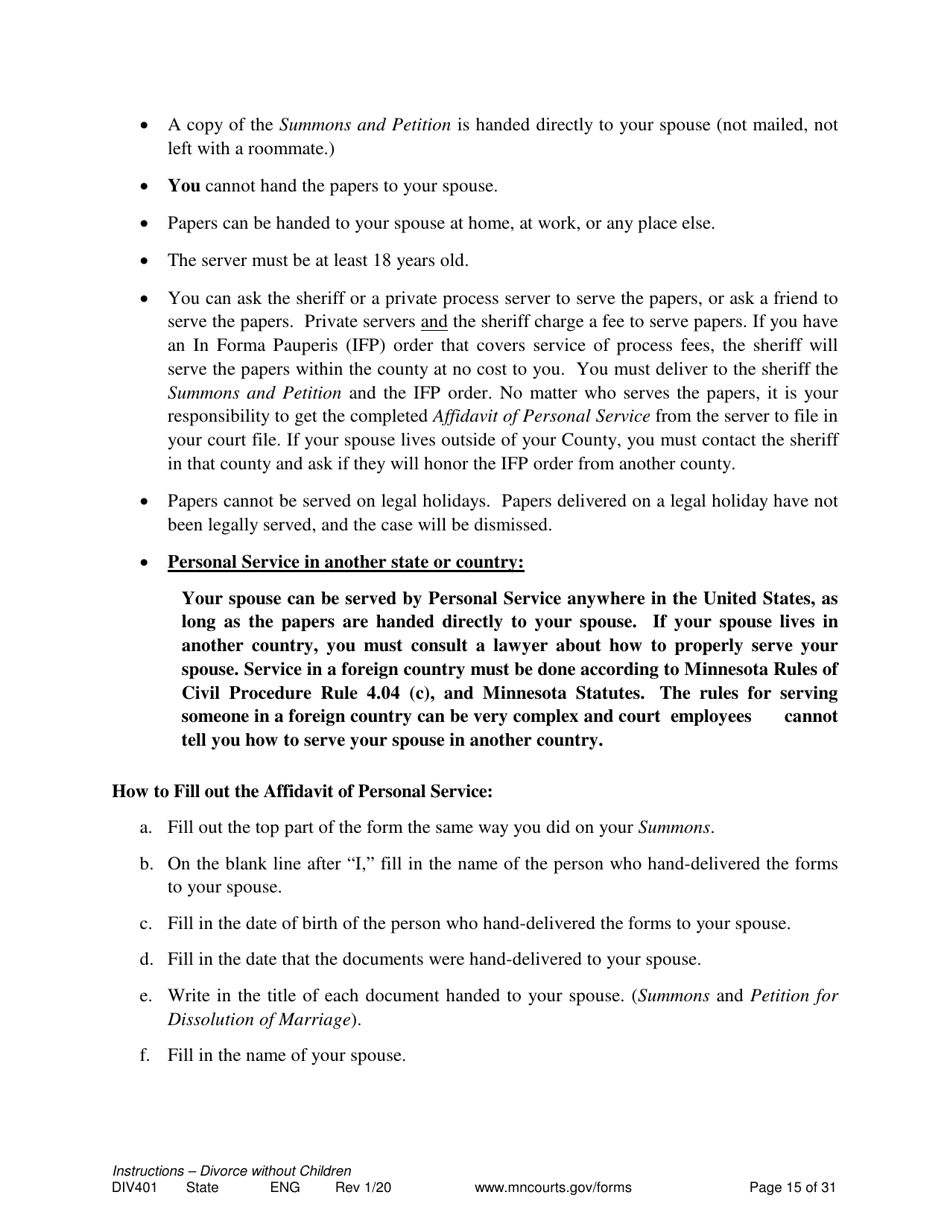 Instructions for Form DIV402 Petition for Dissolution of Marriage Without Children - Minnesota, Page 15