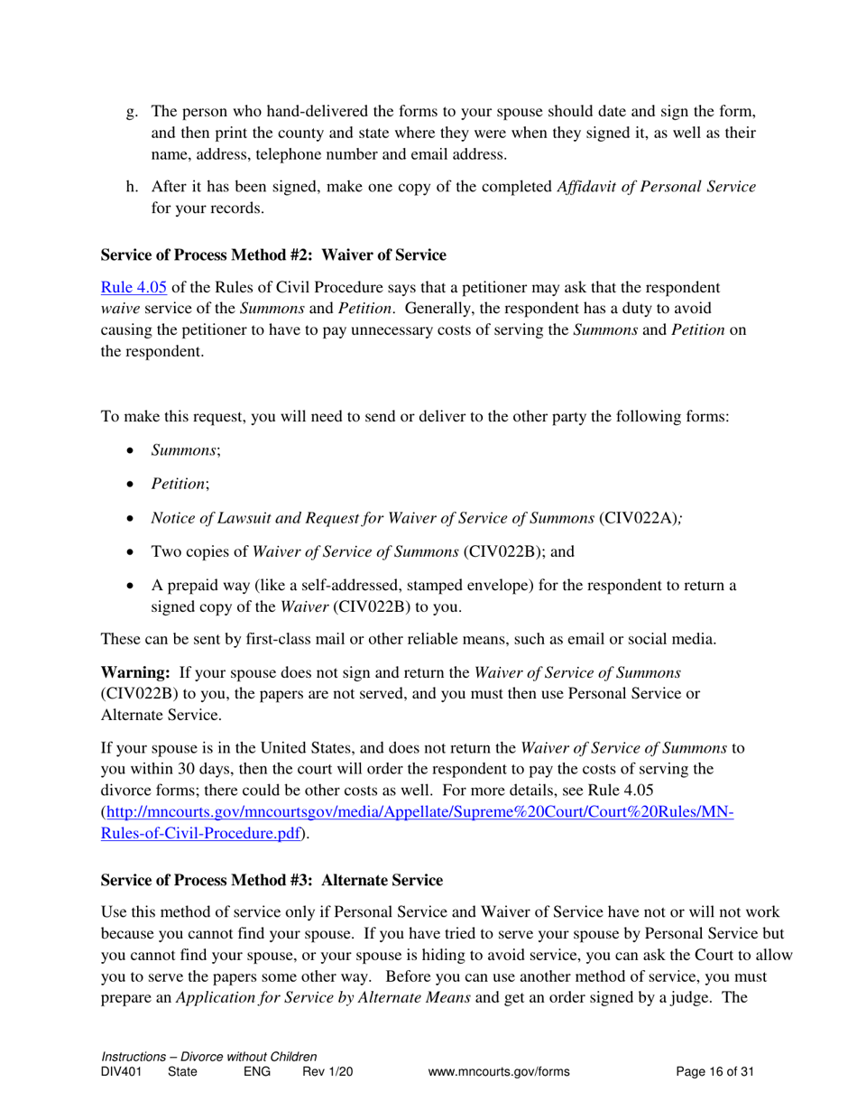 Instructions for Form DIV402 Petition for Dissolution of Marriage Without Children - Minnesota, Page 16