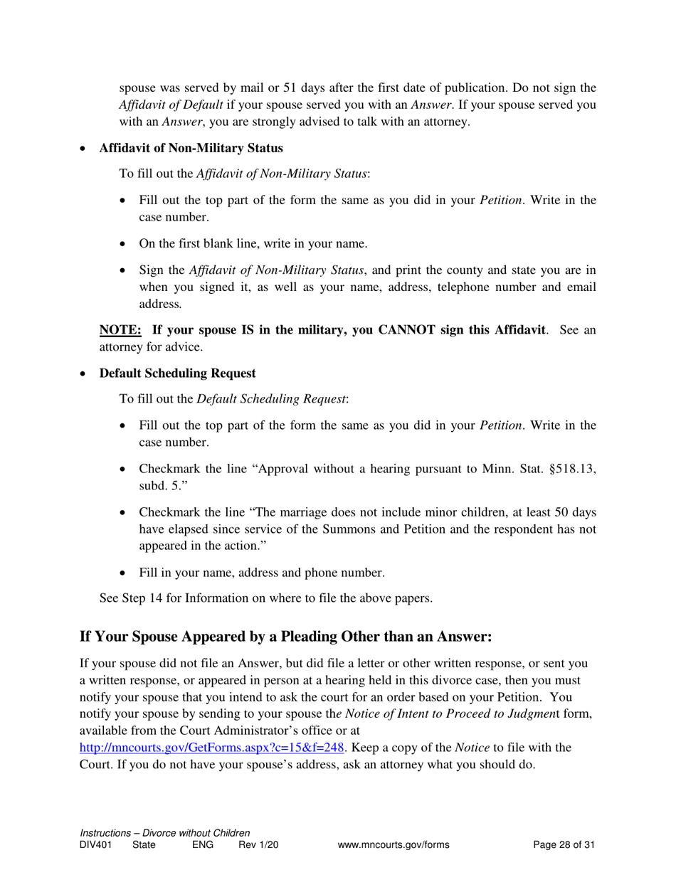 Instructions for Form DIV402 Petition for Dissolution of Marriage Without Children - Minnesota, Page 28