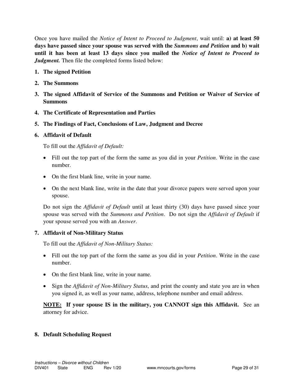 Instructions for Form DIV402 Petition for Dissolution of Marriage Without Children - Minnesota, Page 29