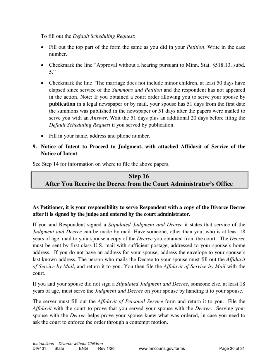 Instructions for Form DIV402 Petition for Dissolution of Marriage Without Children - Minnesota, Page 30