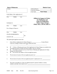 Document preview: Form NAM207 Affidavit in Support of Order for Publication and Order for Publication (Minor Name Change) - Minnesota