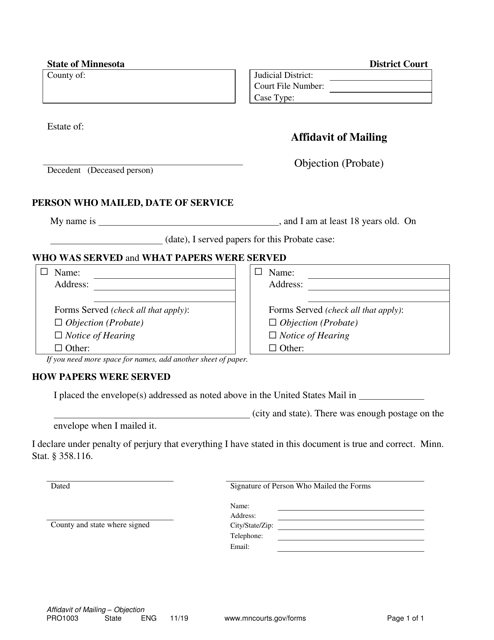 Form PRO1003  Printable Pdf